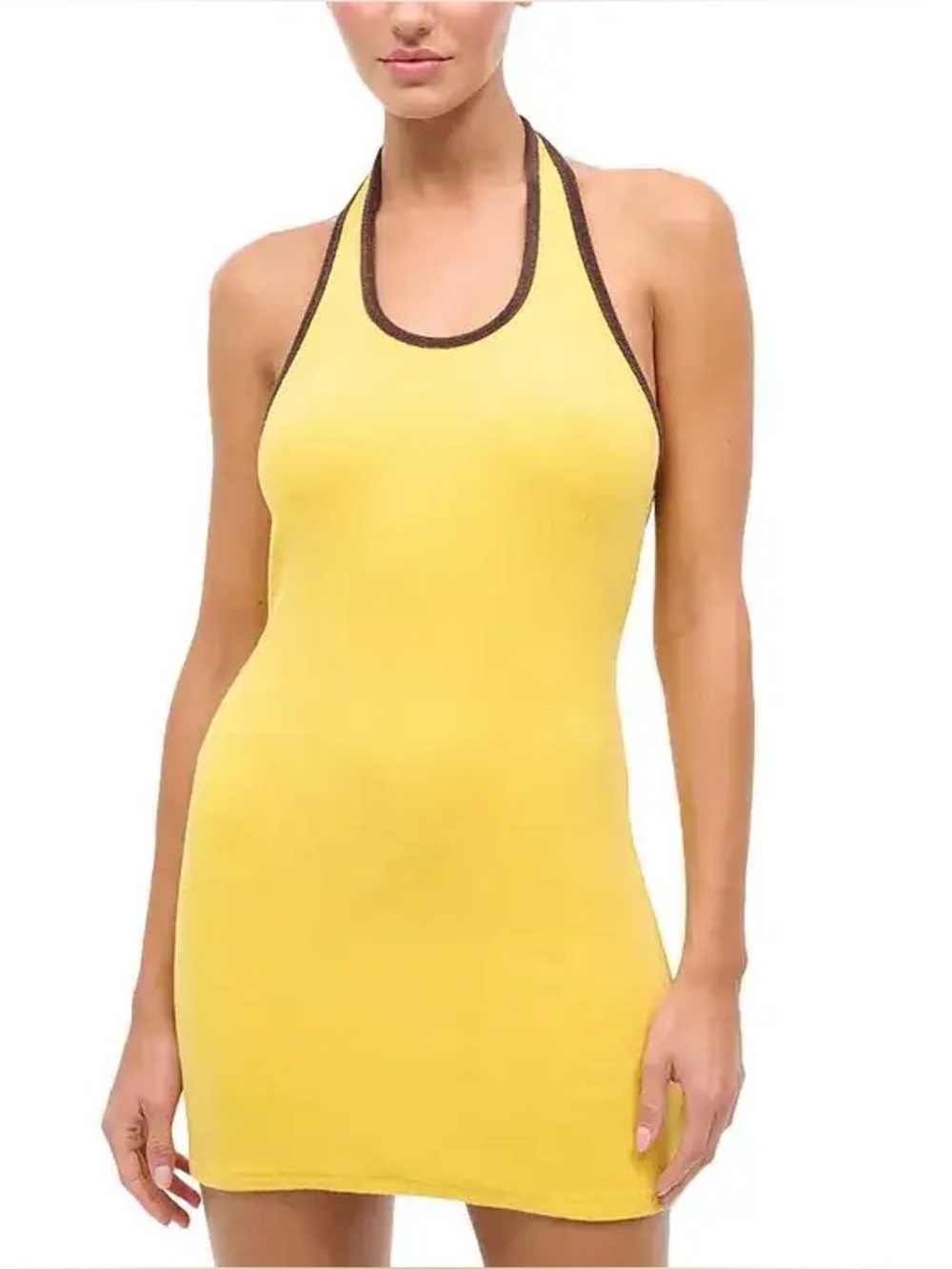STAUD dara dress medium yellow halter neck terrycloth swim cover up europe